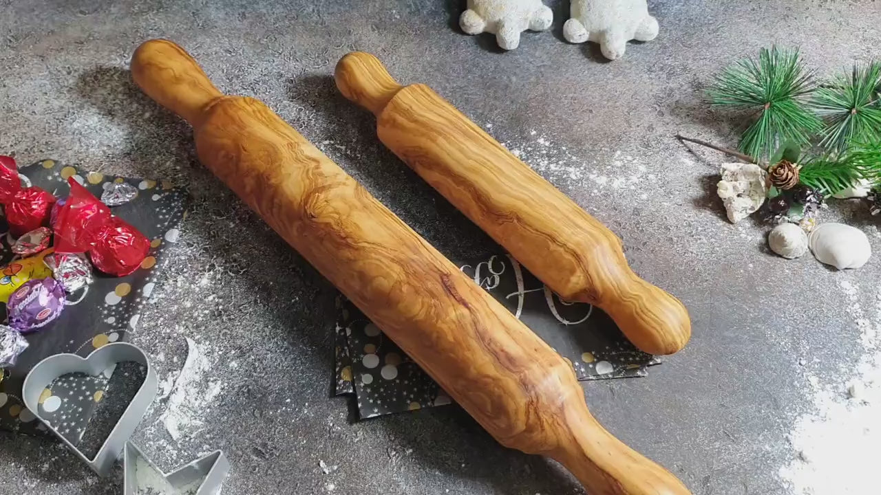 Handcrafted Olive Wood Rolling Pin Set, Traditional Kitchen Decor