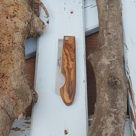 Handmade Folding Pocket Knife, Olive Wood Handle, Stainless Steel Blade