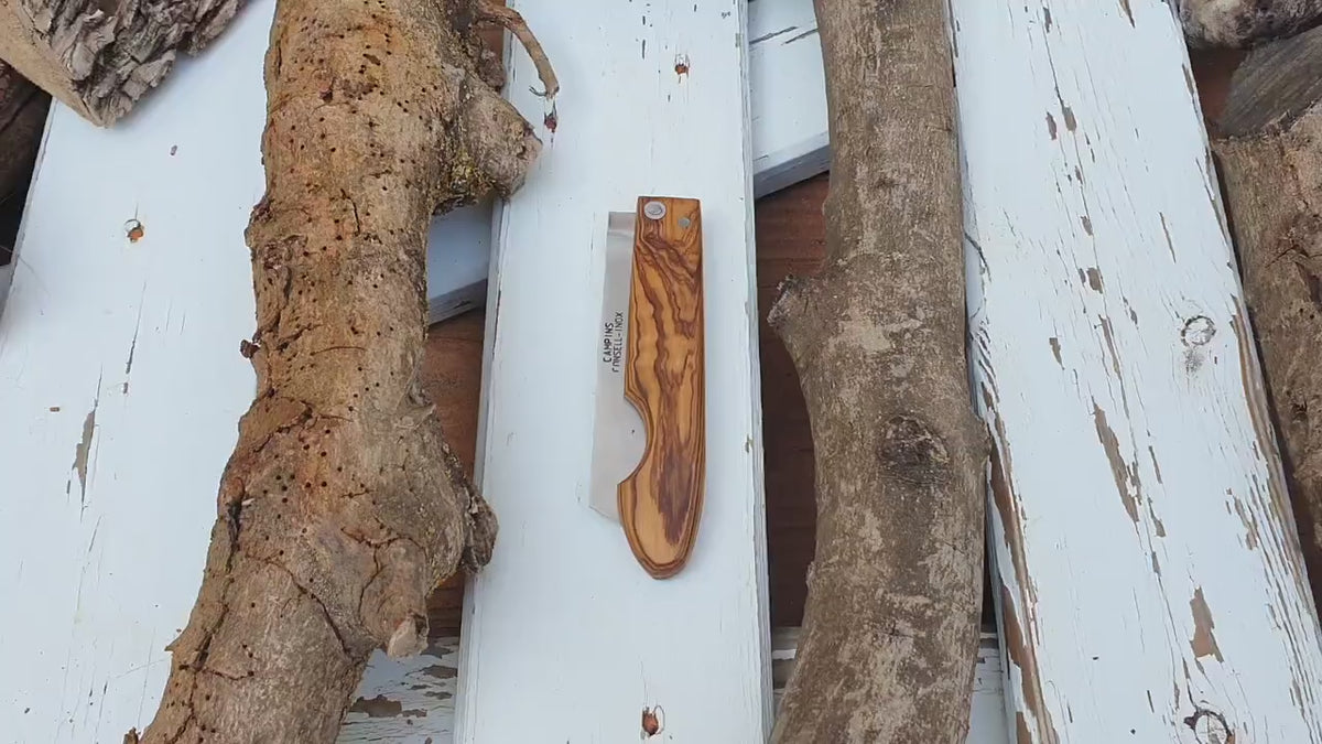 Handmade Folding Pocket Knife, Olive Wood Handle, Stainless Steel Blade