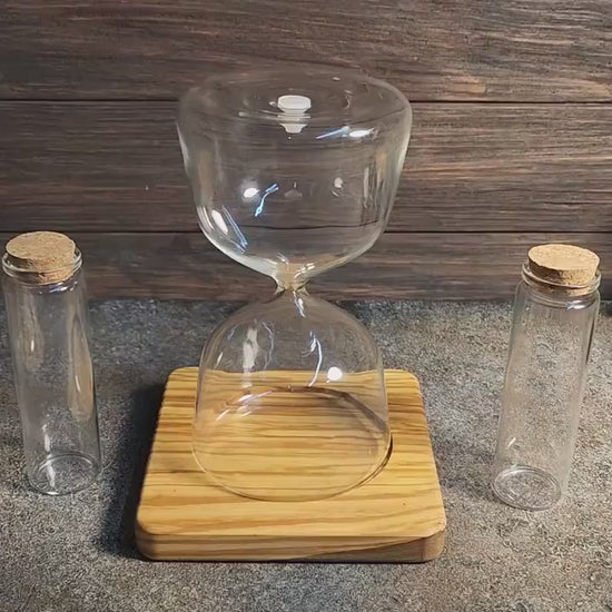 Olive Wood Unity Sand Ceremony Set: Hourglass & Vases, Personalized Wedding Decor