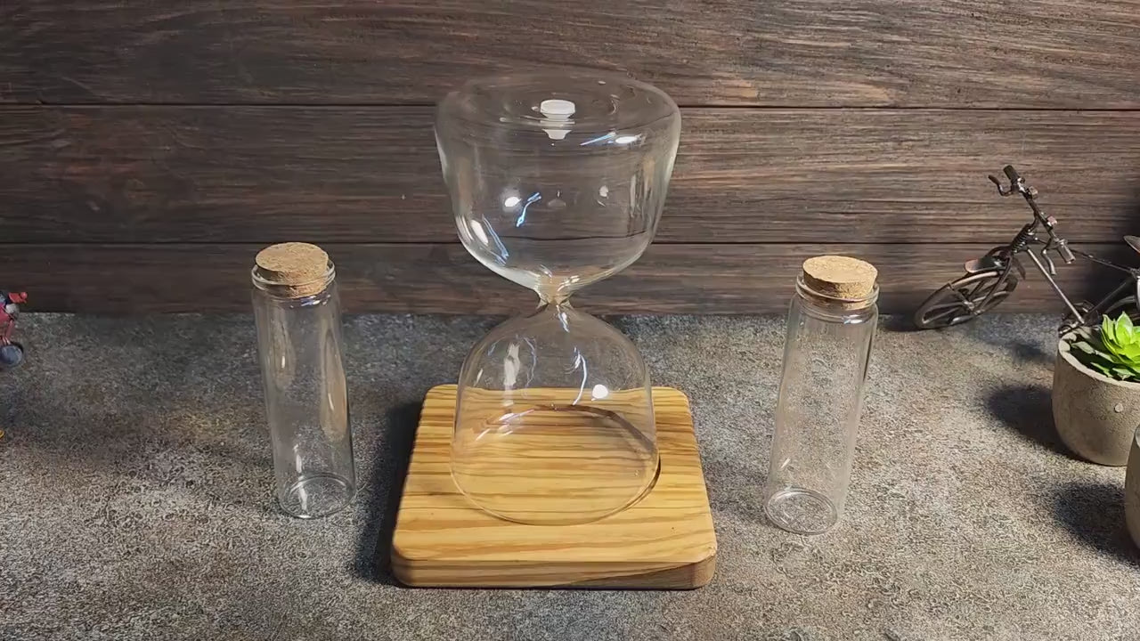Olive Wood Unity Sand Ceremony Set: Hourglass & Vases, Personalized Wedding Decor