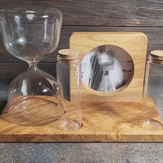 Olive Wood Unity Sand Set, Hourglass, Photo Frame, Wedding Ceremony