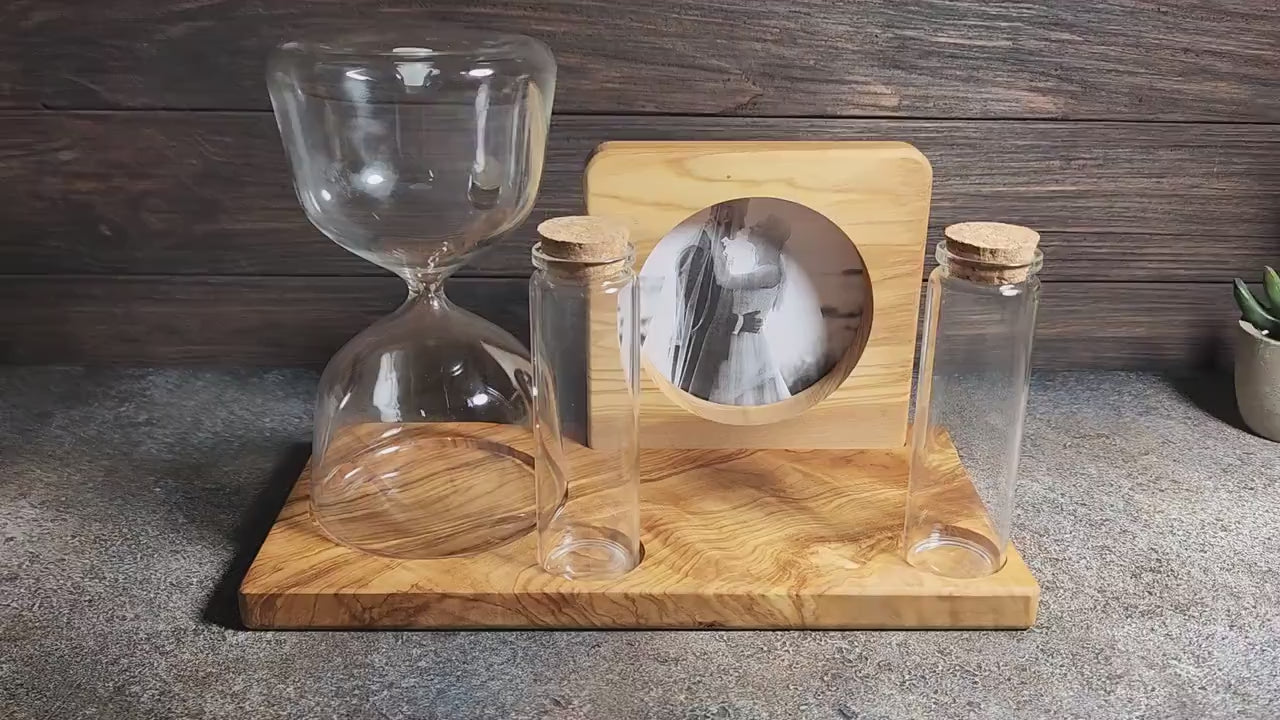 Olive Wood Unity Sand Set, Hourglass, Photo Frame, Wedding Ceremony