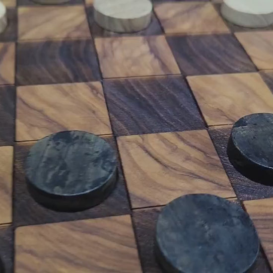 Unique Live Edge Olive Wood Chess Set with Handcrafted Wooden Figures, Rustic Board with Premium Live Edge Design, Elegant Olive Wood Chess
