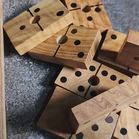 Personalized Olive Wood Dominoes Set: Handmade Double Six Domino Game