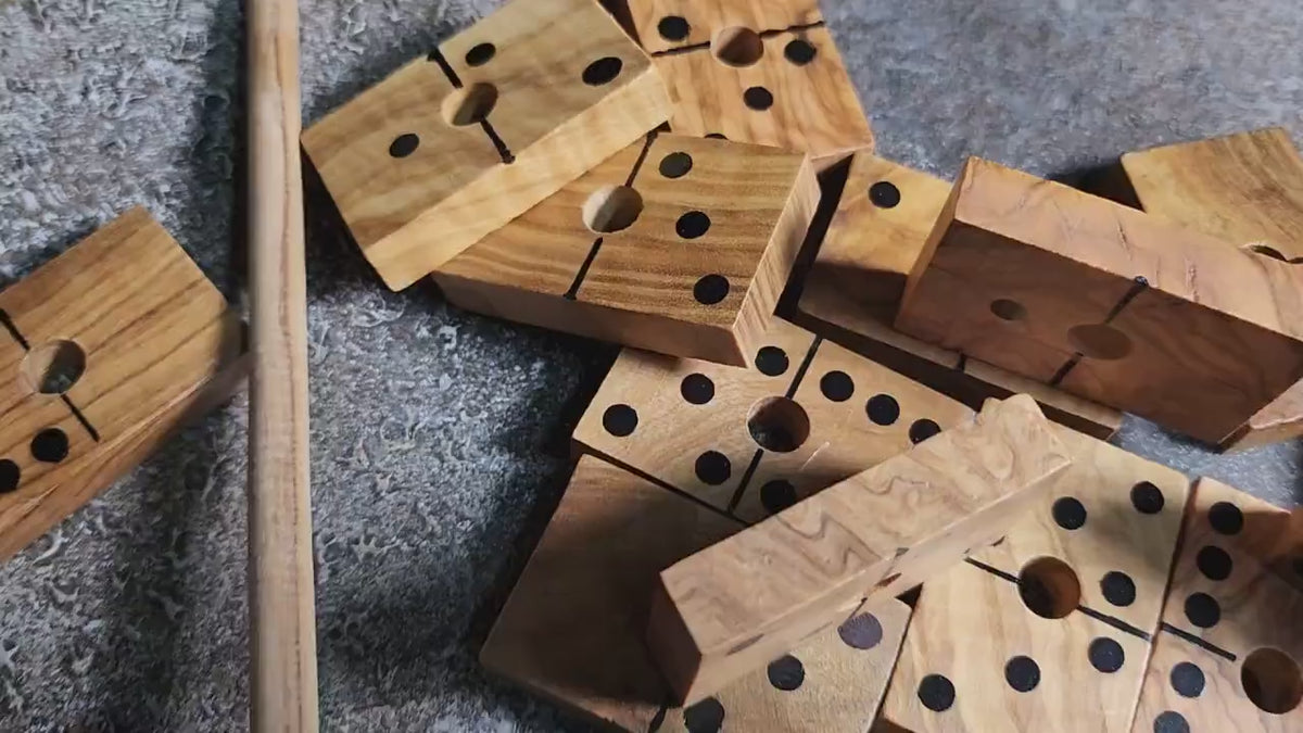 Personalized Olive Wood Dominoes Set: Handmade Double Six Domino Game