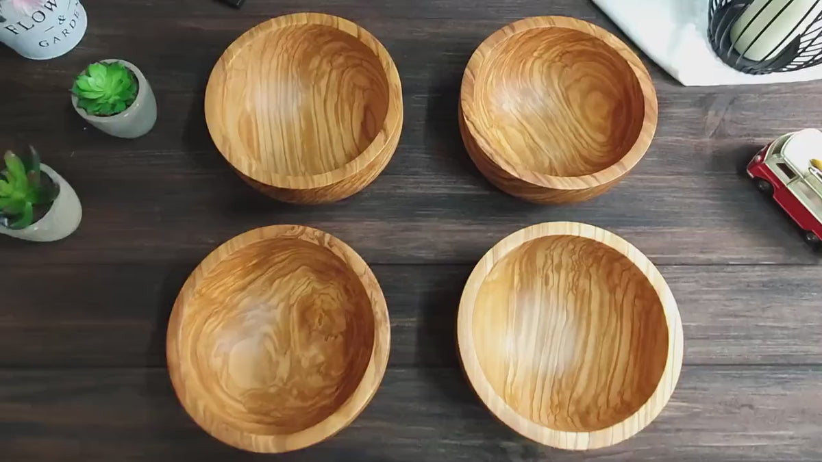 Cereal and Fruit Breakfast Bowls of Olive Wood , Handmade Kitchen Bowl Set for Desserts