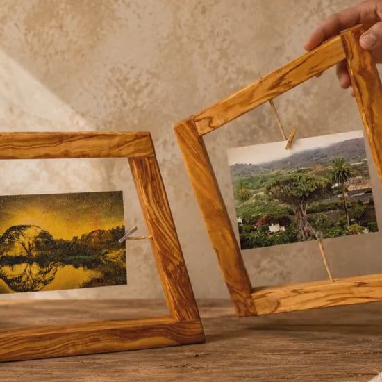 Personalized Olive Wood Photo Frames Set of 2, Rustic Wedding Gift, Anniversary Gift for Couple, Handmade Memory Frames