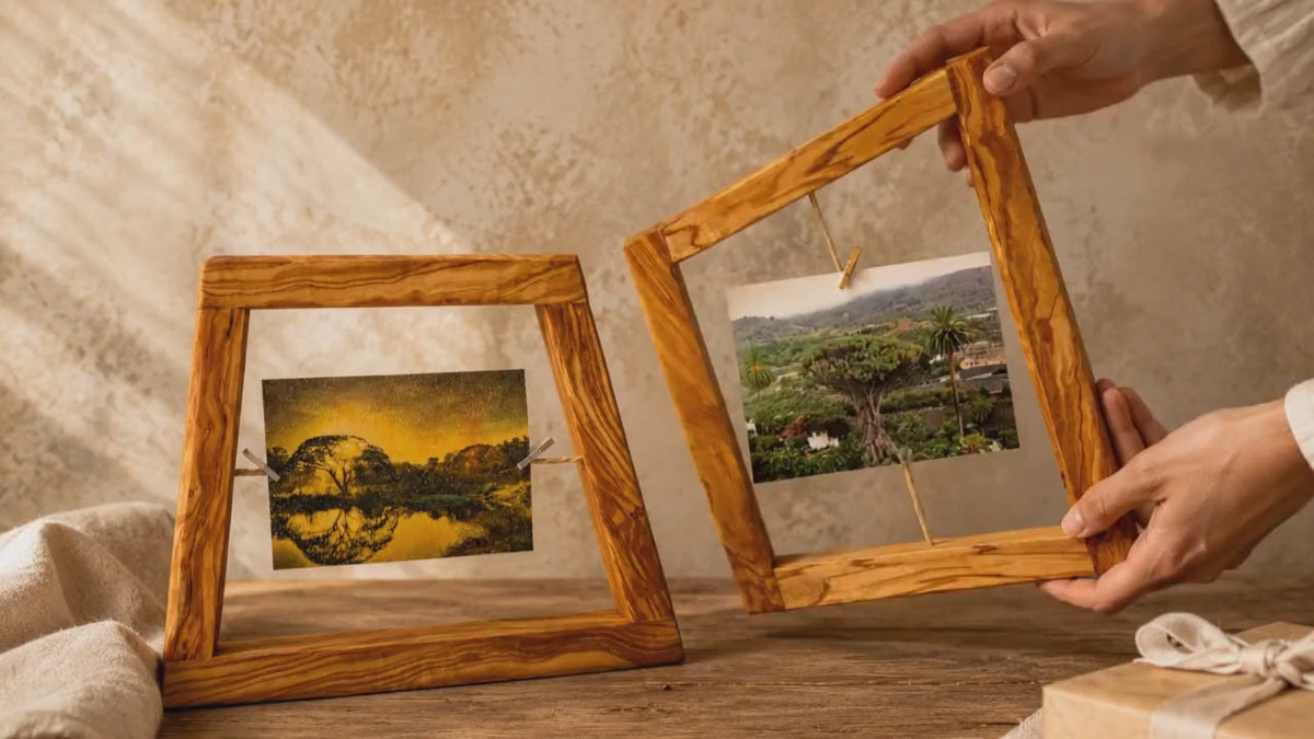 Personalized Olive Wood Photo Frames Set of 2, Rustic Wedding Gift, Anniversary Gift for Couple, Handmade Memory Frames