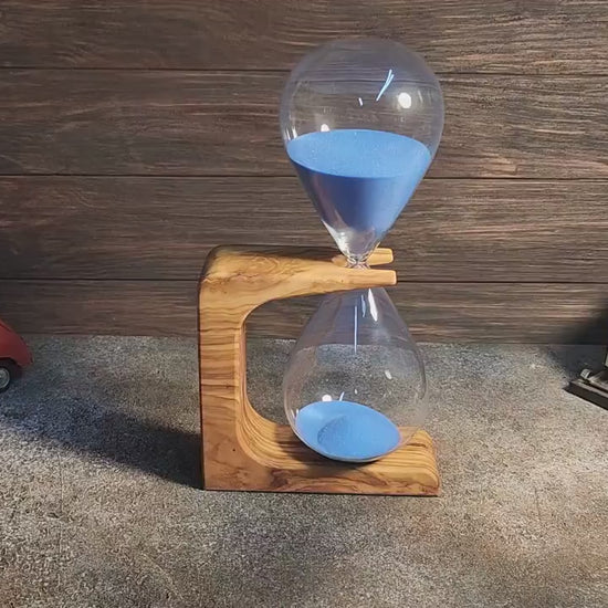 Olive Wood Hourglass, 50 Minute Sand Timer, Office Desk Decor