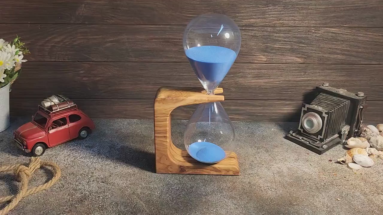 Olive Wood Hourglass, 50 Minute Sand Timer, Office Desk Decor