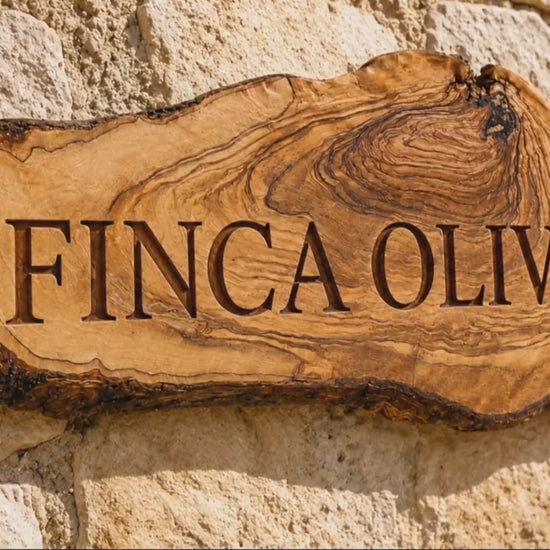 Personalized Olive Wood House Sign, Custom Finca Name Plaque, Rustic Villa Sign