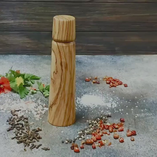 Handcrafted Olive Wood Pepper Mill with Adjustable Ceramic Grinder
