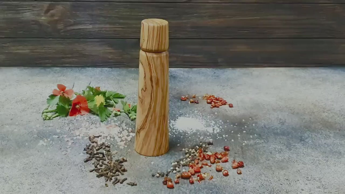 Handcrafted Olive Wood Pepper Mill with Adjustable Ceramic Grinder
