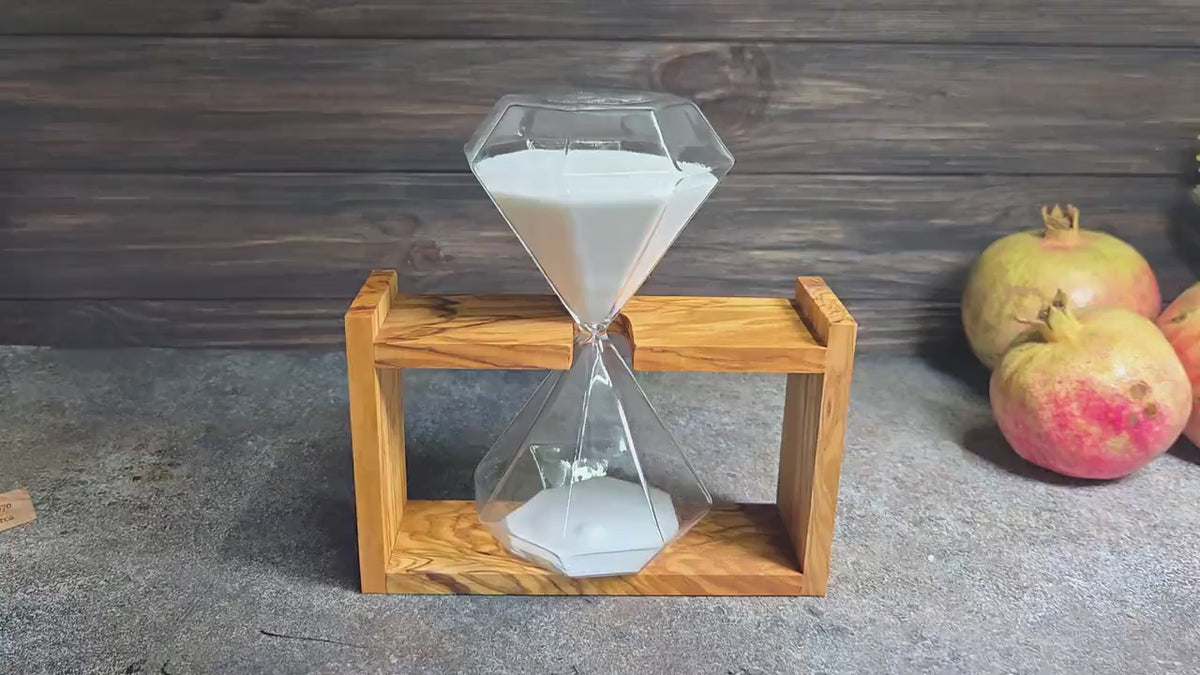 Handcrafted Olive Wood Hourglass, 50-Minute Sand Timer, Rustic Decor