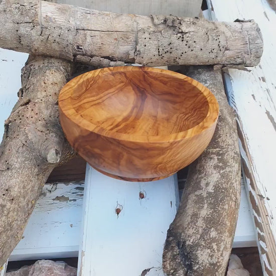 Set of 4 Olive Wood Salad Bowls, Rustic Kitchen Decor