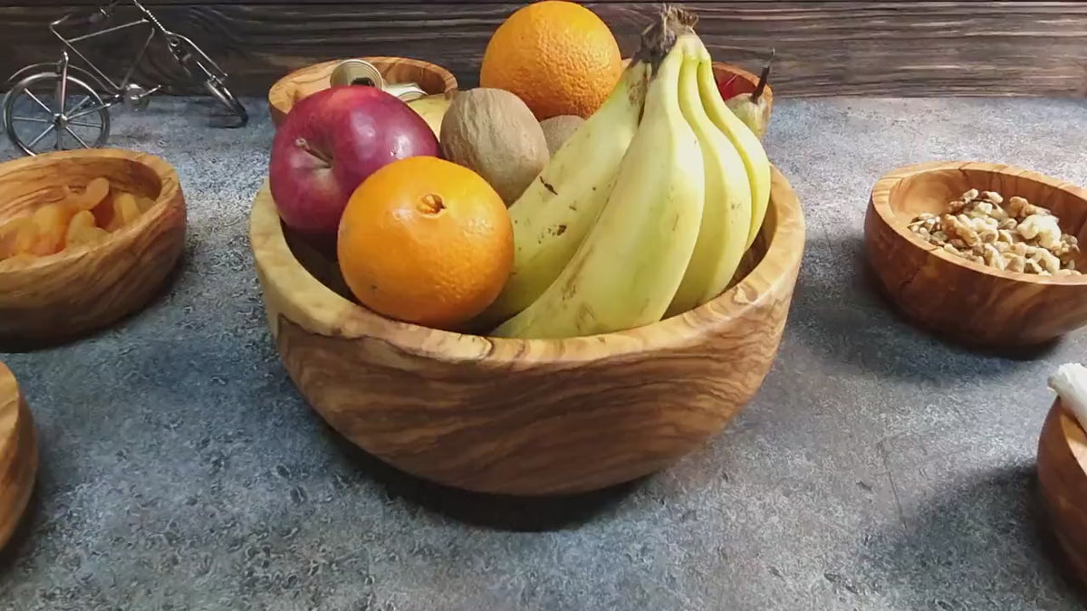 Set big Bowl and 6 Individual Olive Wood small Bowls, Mixing bowl and main large bowl, Main bowl and 6 serving bowl Appetizers and Sauces
