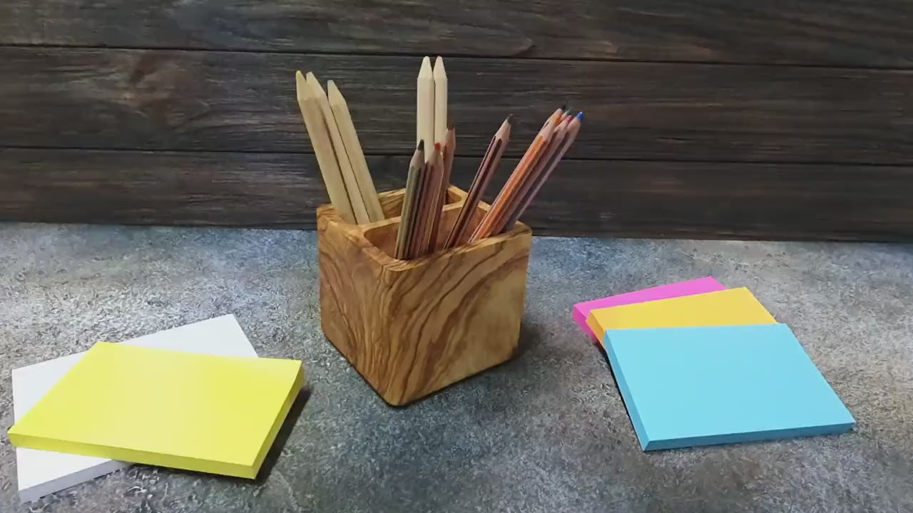 Custom Olive Wood Pencil Holder: Personalized Desk Organizer