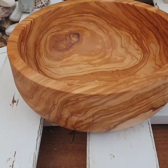 Handmade Olive Wood Salad Bowl, Large Wooden Centerpiece