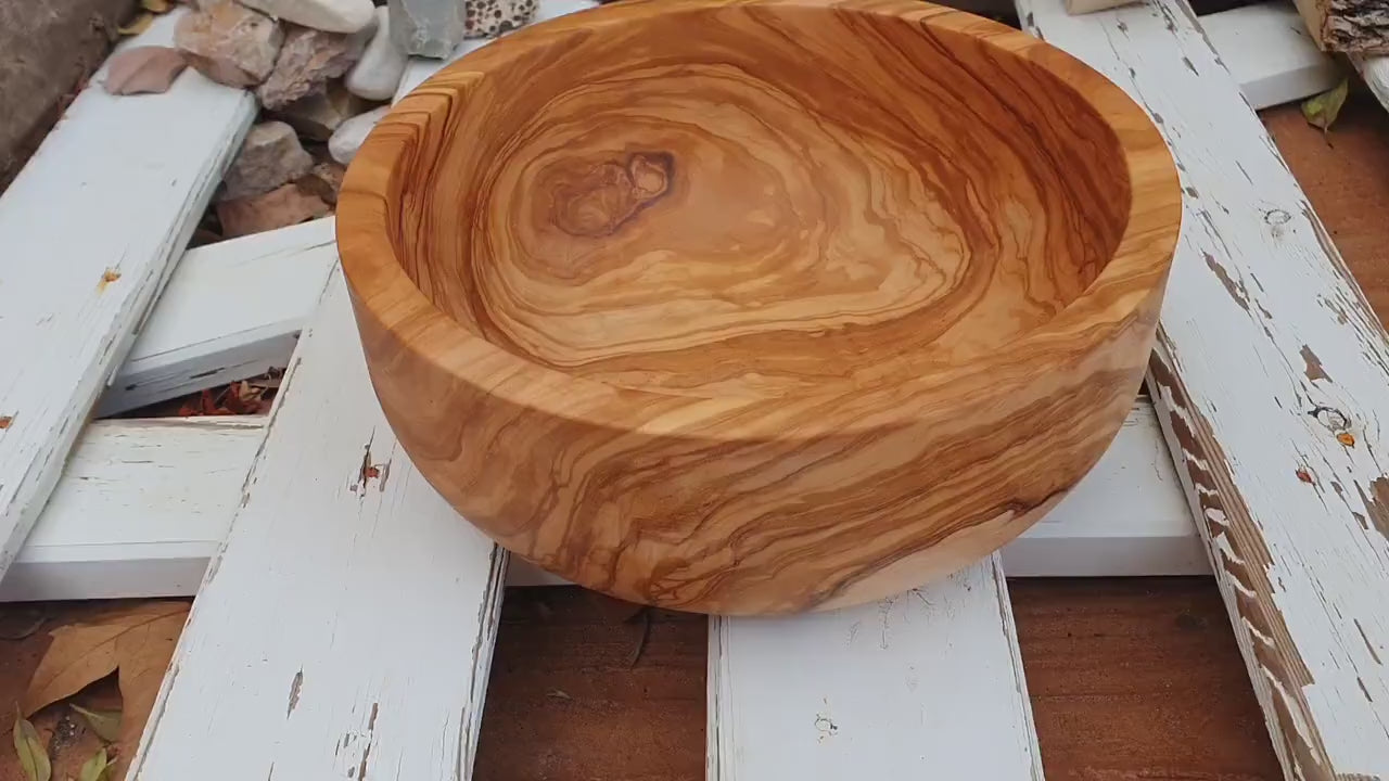 Handmade Olive Wood Salad Bowl, Large Wooden Centerpiece