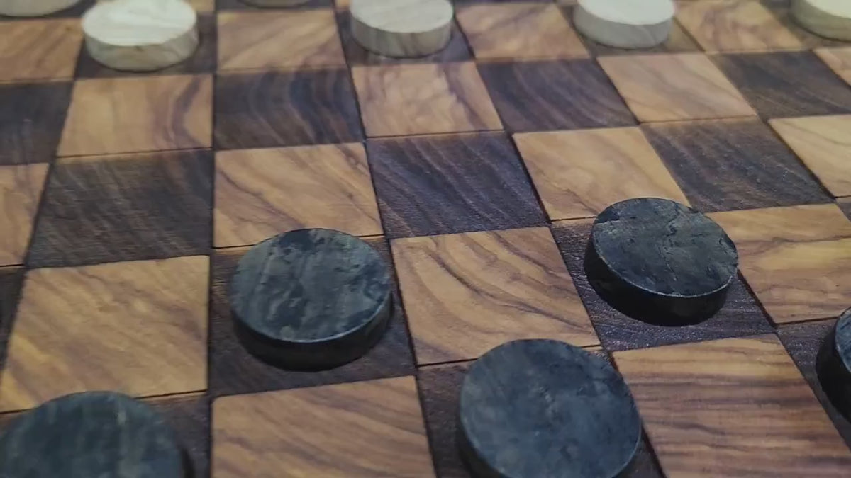 Handmade Checkerboard Live Edge Olive wood, Checkerboard rustic Wooden, Handmade set Checker board  and Unique Checker set