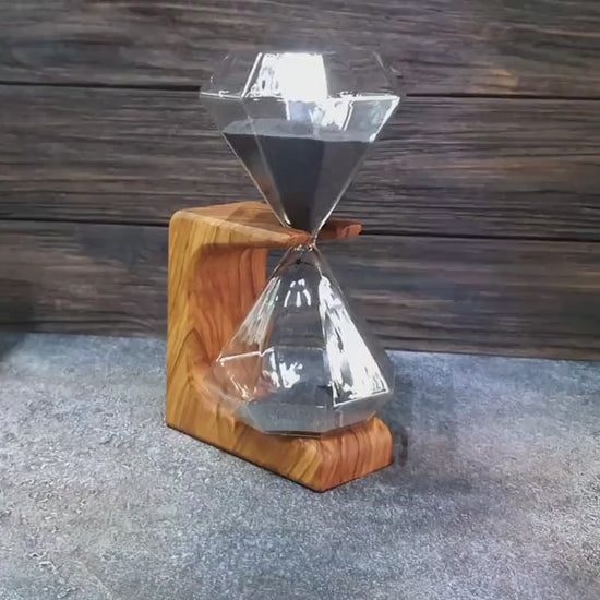 Customizable Hourglass original design with an olive wood support of 15 min, Hourglass sand timer Unique , sand timer art