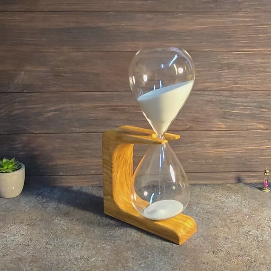 Handcrafted 50-Minute Olive Wood Hourglass, Unique Design by BFC Art Mallorca, Customizable Gift, Elegant Decor Piece