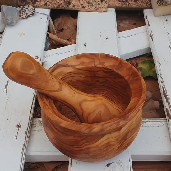 Handcrafted Olive Wood Mortar and Pestle: Rustic Spice Grinder