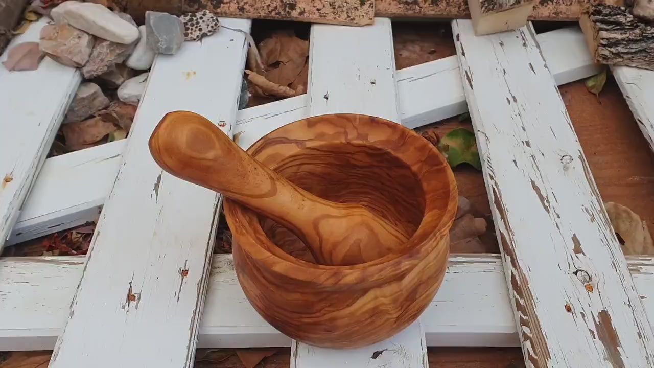 Handcrafted Olive Wood Mortar and Pestle: Rustic Spice Grinder