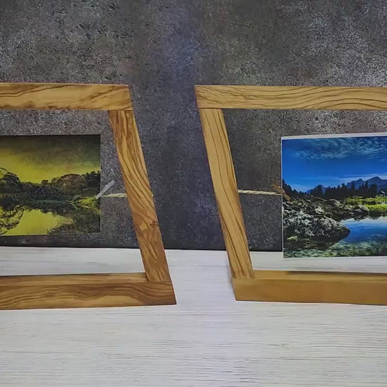 Olive wood Photo Frame Combinable for table, Original design of unique photo holders with Support for tables