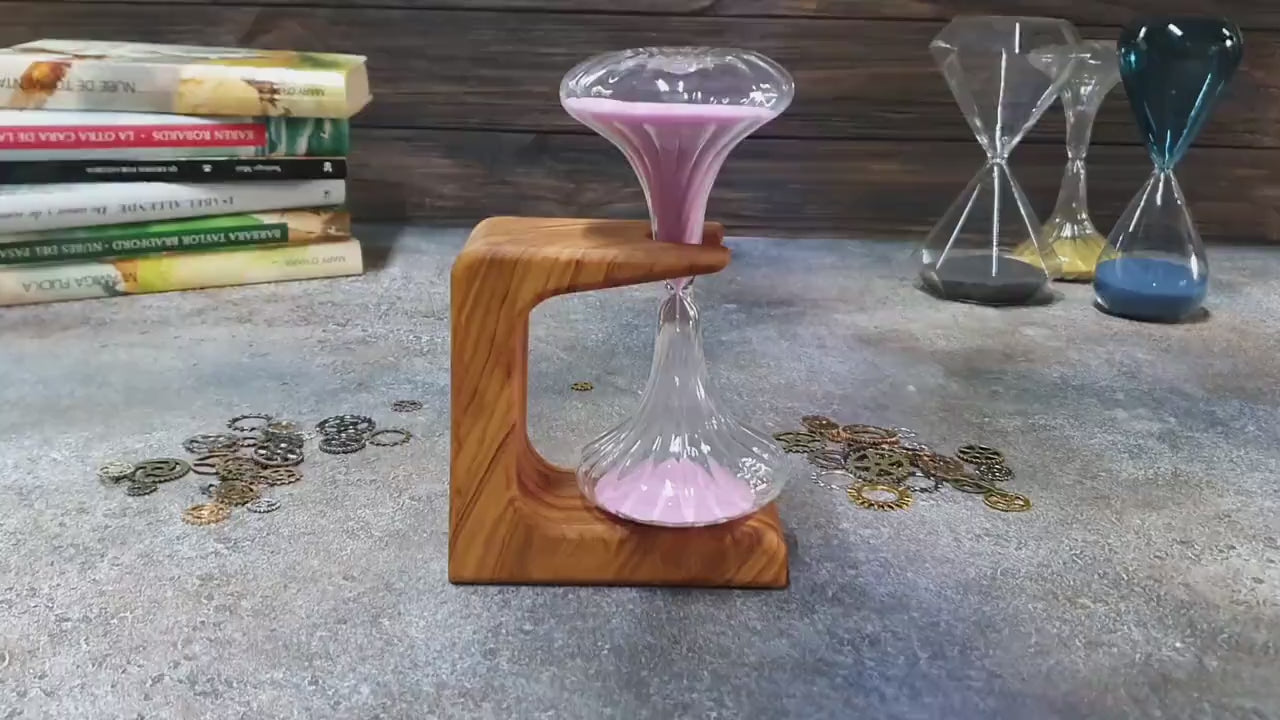 Hourglass original design with an olive wood support 10 min