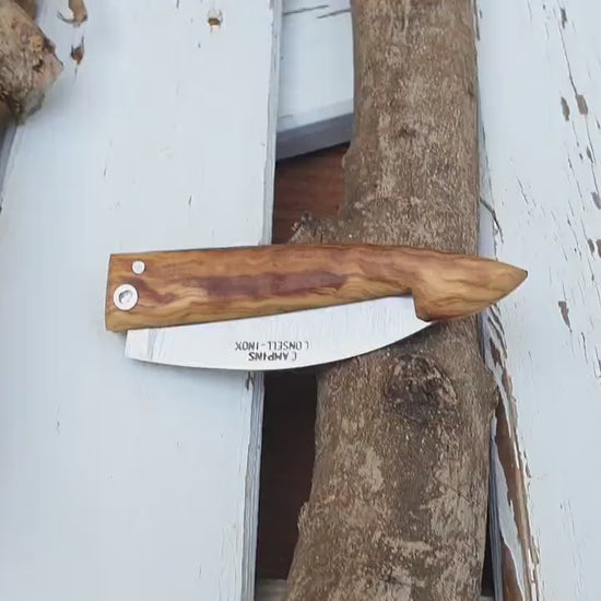 Handmade Folding Pocket Knife, Olive Wood Handle, Stainless Steel Blade, Gift for Him