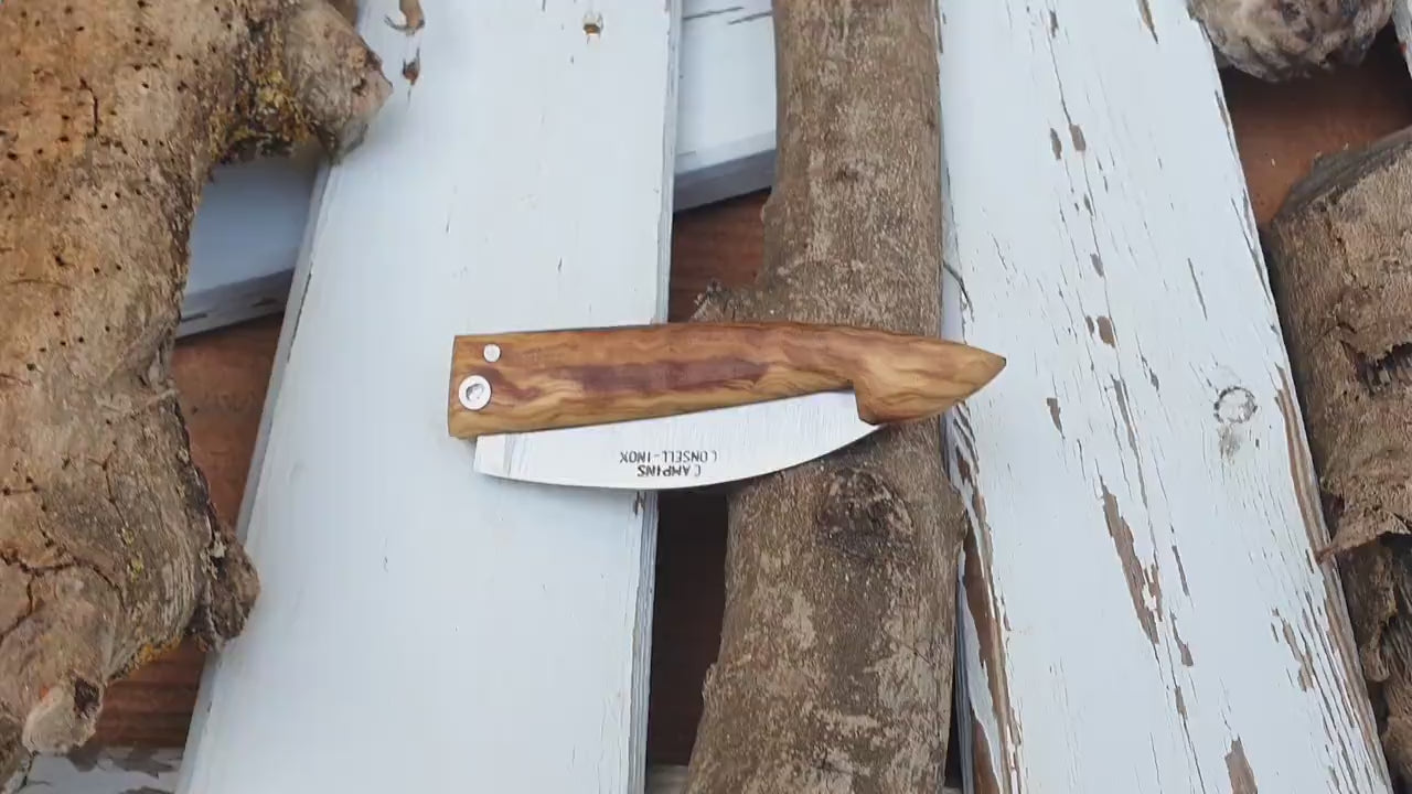 Handmade Folding Pocket Knife, Olive Wood Handle, Stainless Steel Blade, Gift for Him