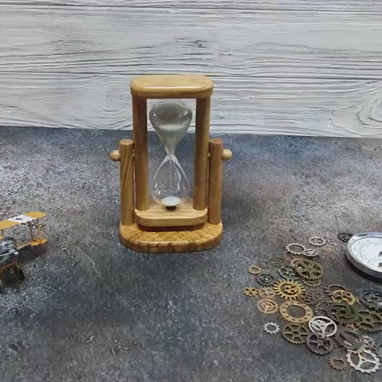 Rotating Olive Wood Sand Timer: Customizable 3-Minute Hourglass