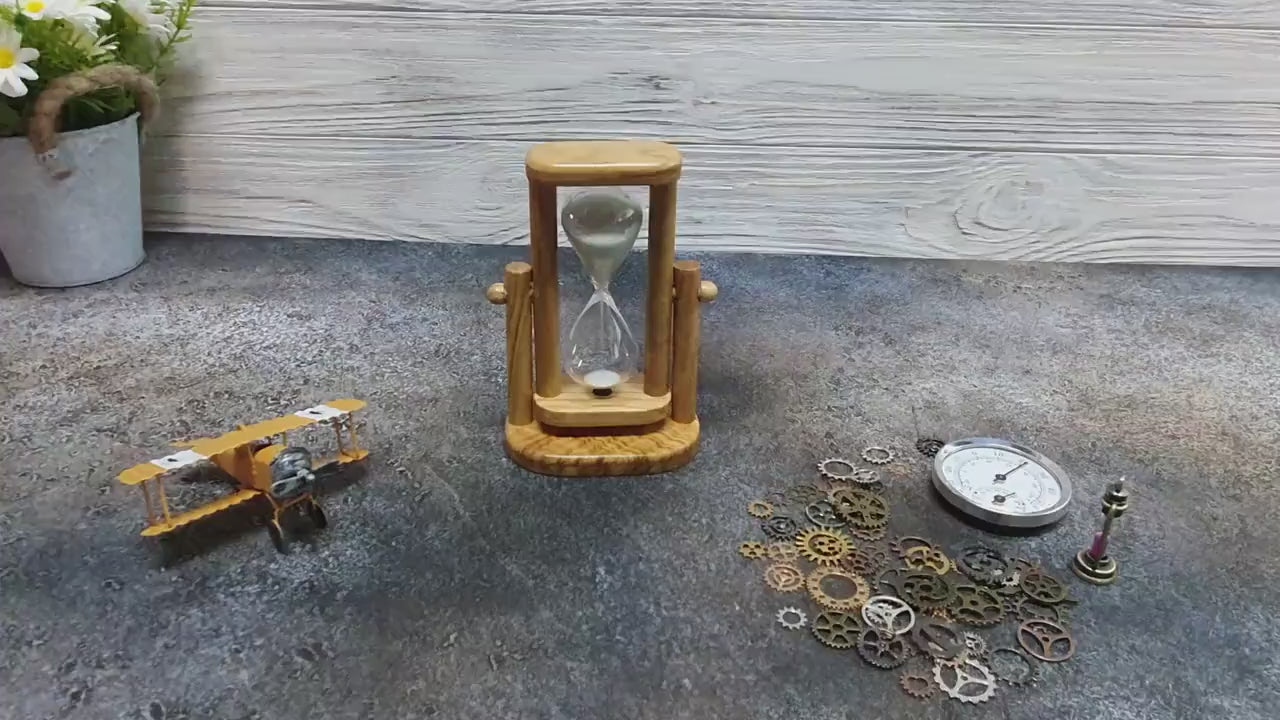 Rotating Olive Wood Sand Timer: Customizable 3-Minute Hourglass