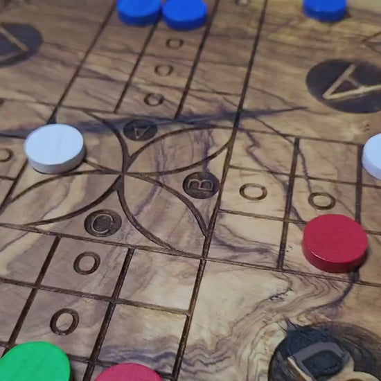 Ludo and Parcheesi strategy Board Game in Olive Wood, Family Board Game, game for kids, Ludo Game Handmade Author Design