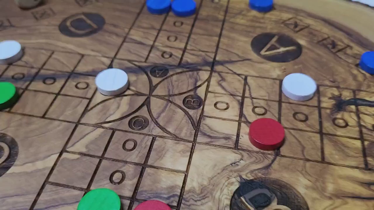 Ludo and Parcheesi strategy Board Game in Olive Wood, Family Board Game, game for kids, Ludo Game Handmade Author Design