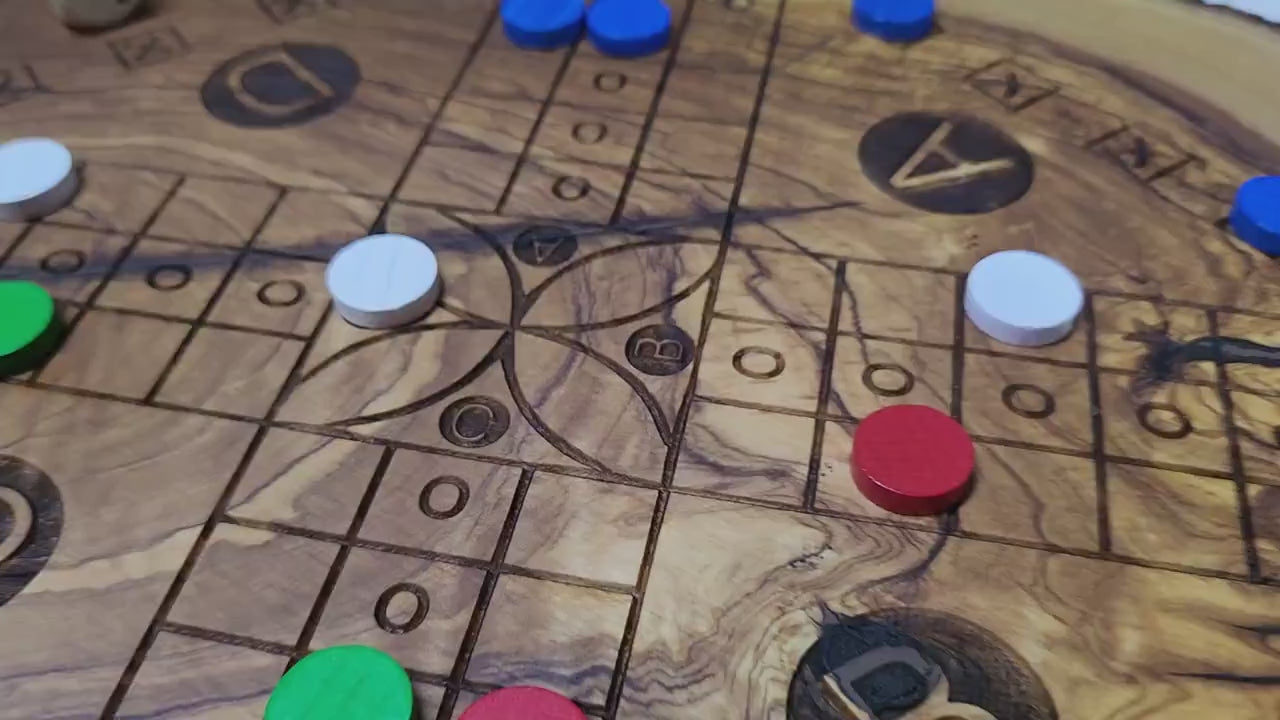 Ludo and Parcheesi strategy Board Game in Olive Wood, Family Board Game, game for kids, Ludo Game Handmade Author Design