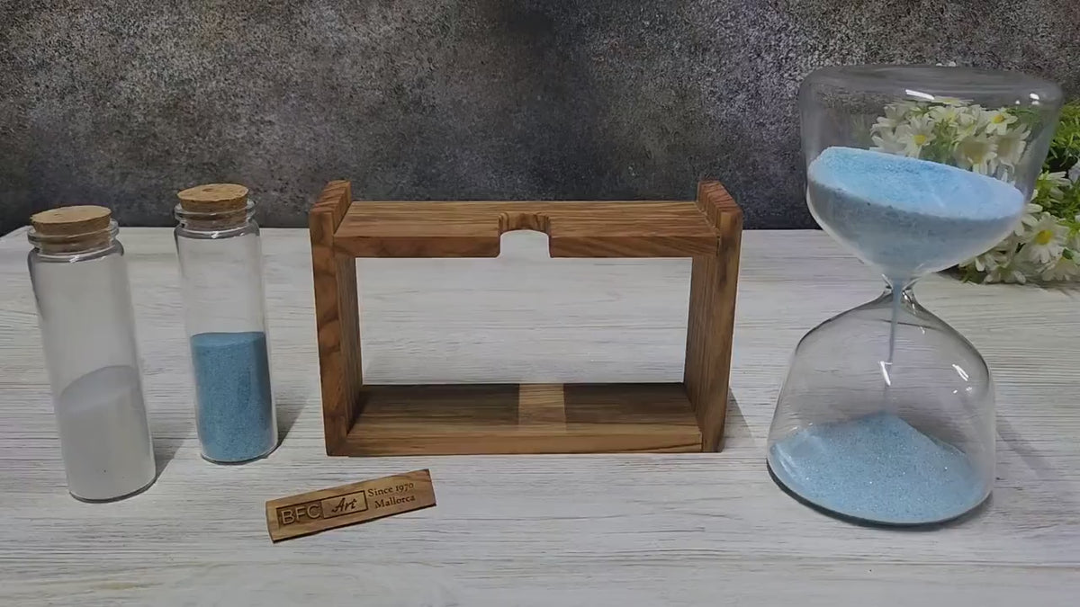 Handmade Olive Wood Hourglass - Wedding Unity Sand Ceremony Set with Colored Sand Included
