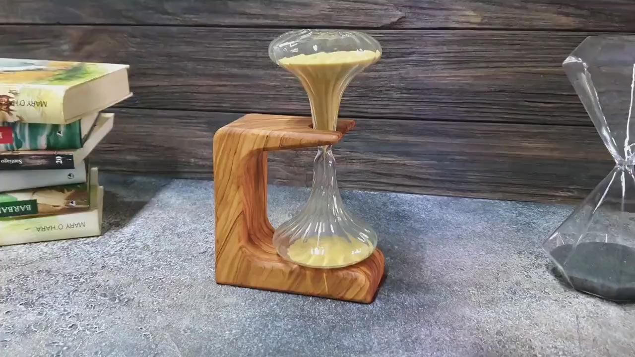 Hourglass 10 min. olive wood , original design of the handmade interchangeable hourglass