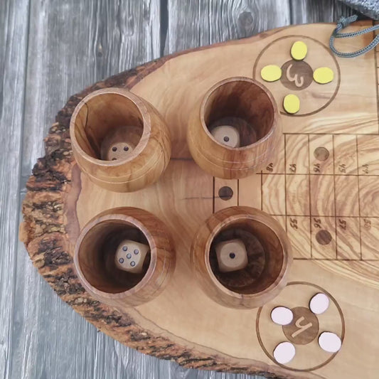 Handmade Olive Wood Ludo Board Game, Rustic Parcheesi Game, Family Wooden Game Gift
