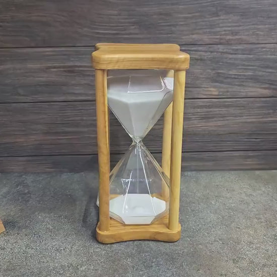 50 Minute Olive Wood Hourglass, Wooden Sand Timer for Massage Therapy, Yoga, Meditation, Spa Decor, Handmade Rustic Gift