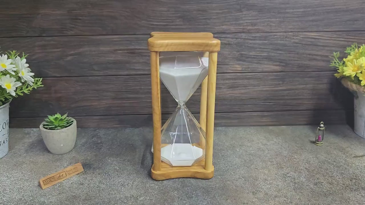 50 Minute Olive Wood Hourglass, Wooden Sand Timer for Massage Therapy, Yoga, Meditation, Spa Decor, Handmade Rustic Gift