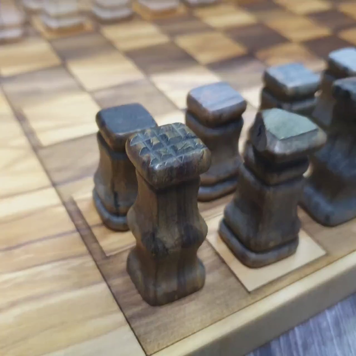 Handmade Olive Wood Chess and Backgammon Set with Unique Pieces
