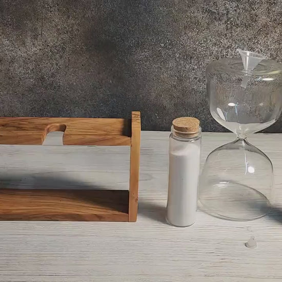 Handmade Olive Wood Hourglass – Refillable Sand Unity Ceremony Vase