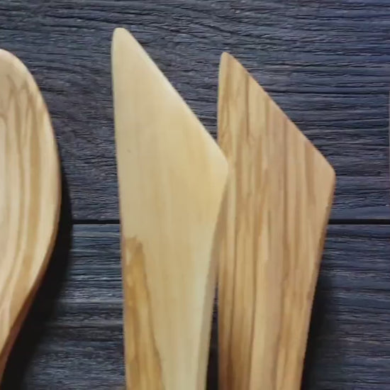 Handmade Olive Wood Utensil Set: 5-Piece Rustic Kitchen Spoons & Tongs