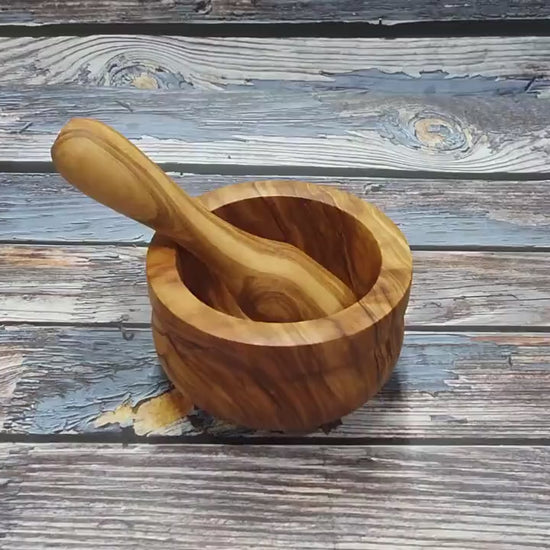 Handcrafted Olive Wood Mortar & Pestle –  Solid Rustic Spice Grinder, Natural Herb Crusher  Kitchen Gift for Chefs and Foodies