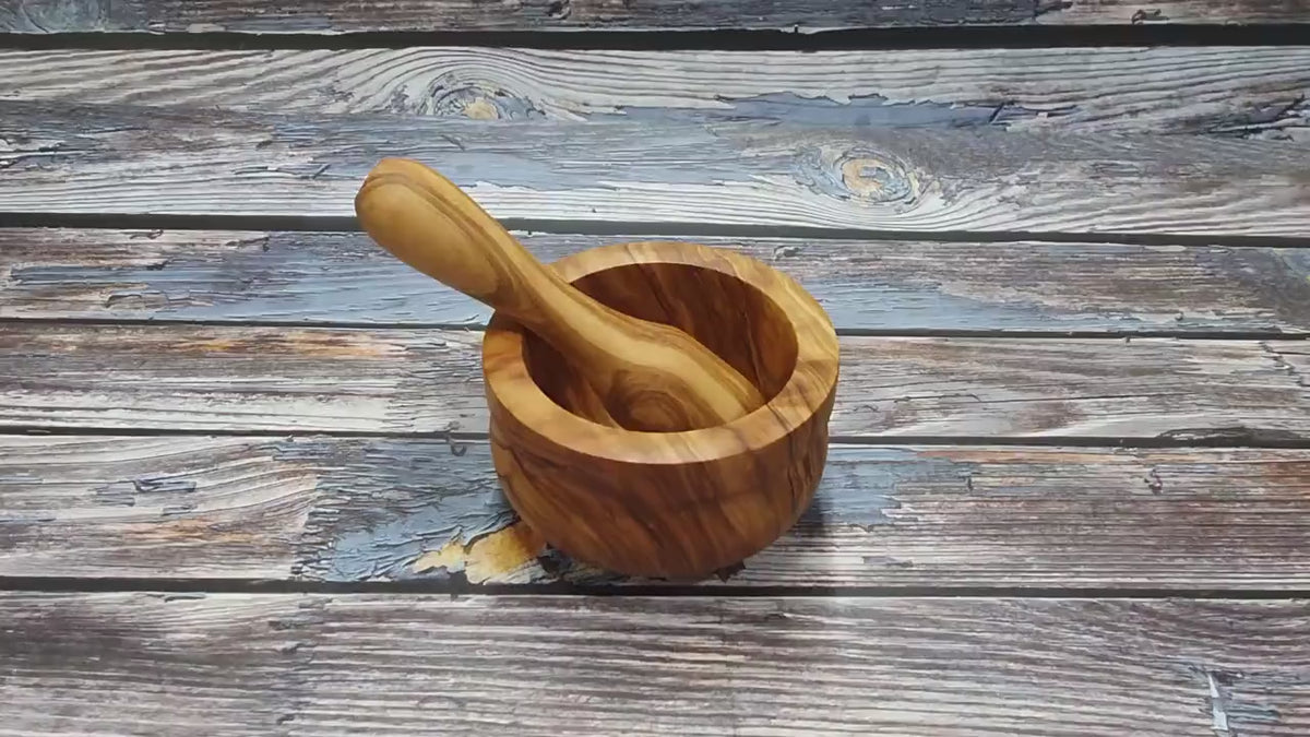 Handcrafted Olive Wood Mortar & Pestle –  Solid Rustic Spice Grinder, Natural Herb Crusher  Kitchen Gift for Chefs and Foodies
