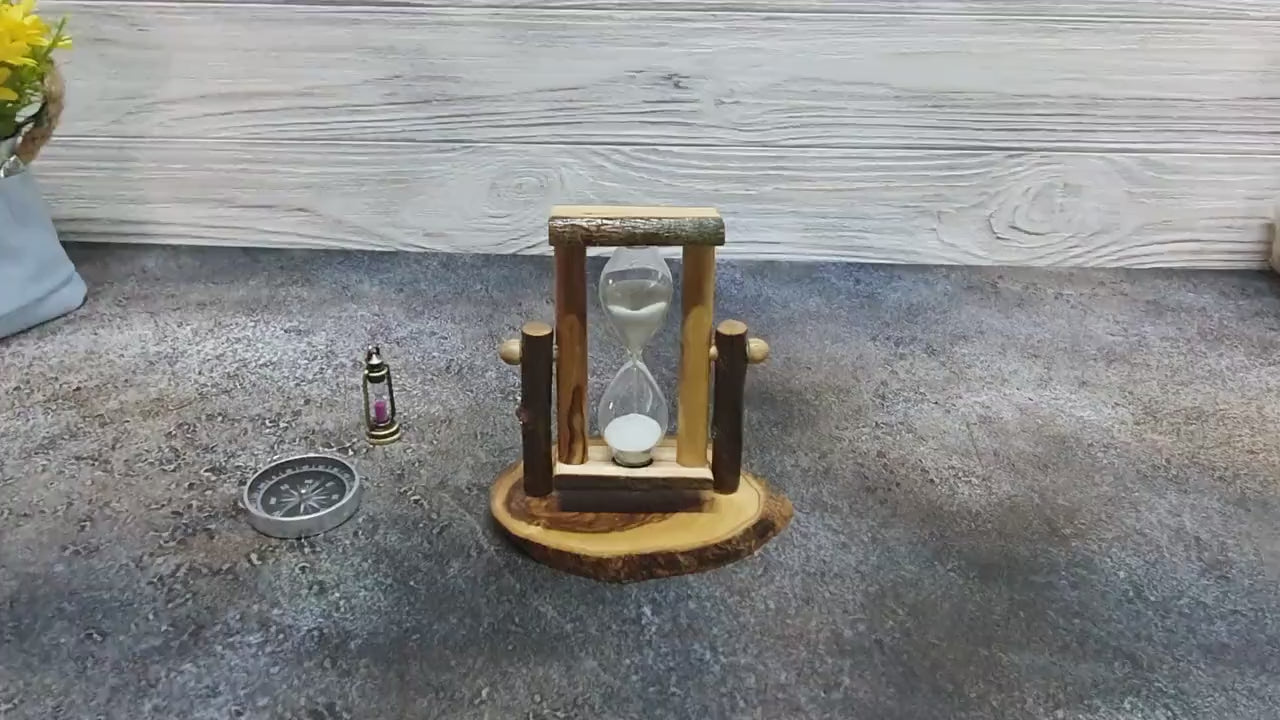 Handmade Olive Wood Hourglass, Rustic 5 Minute Sand Timer