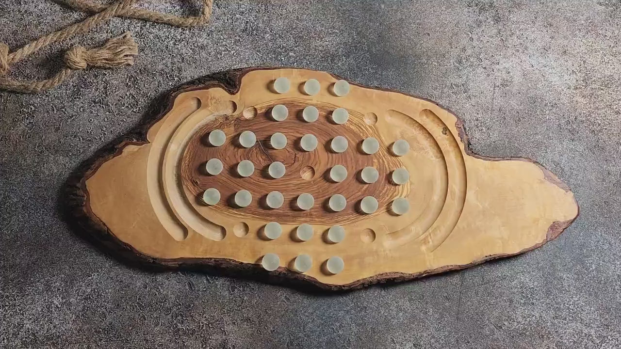 Handmade Olive Wood Solitaire Game with Glass Balls